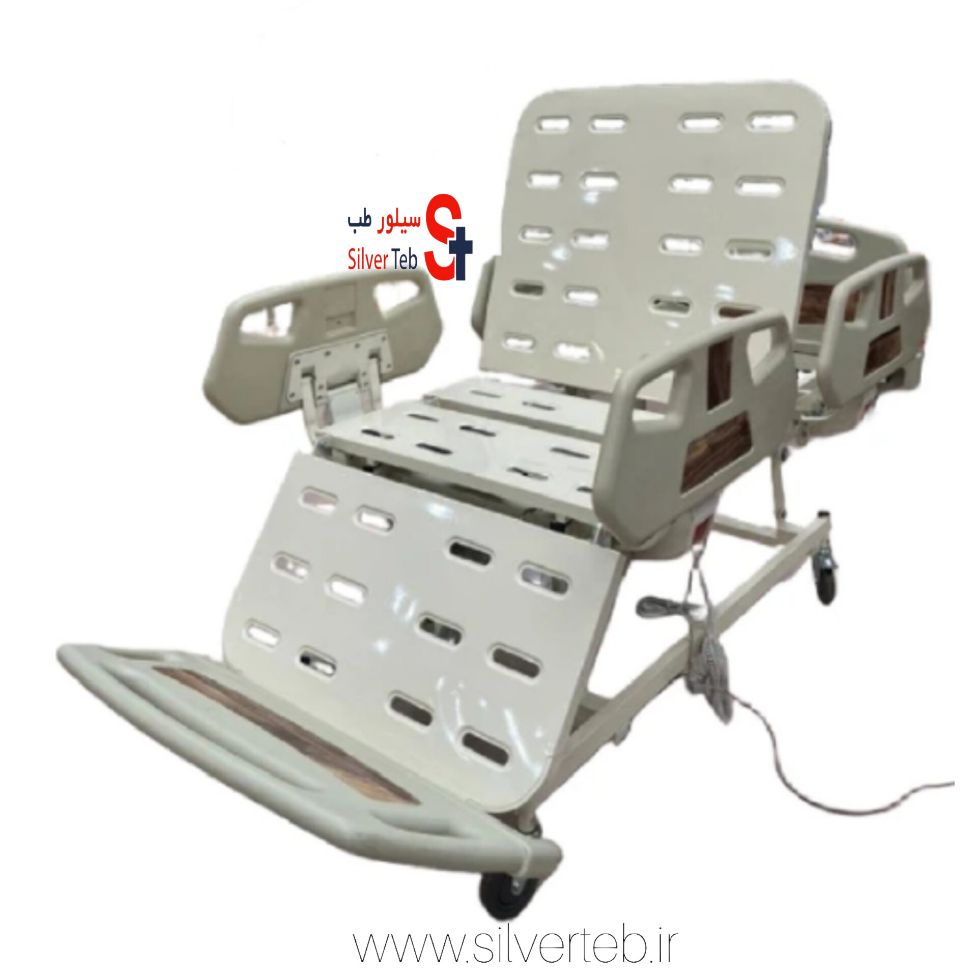 تخت بیمارستانی برقی چهار شکن با قابلیت صندلی شو و تنظیم ارتفاع